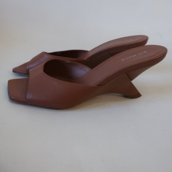 Womens Vic Matie Brown Open Asymmetric Square Toe Sculpted Wedge Heel 38 US/8 - Picture 5 of 10
